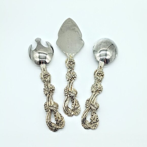 Vintage Godinger Silverplate Grapes Leaves 3-Piece Serving Set - Picture 2 of 5